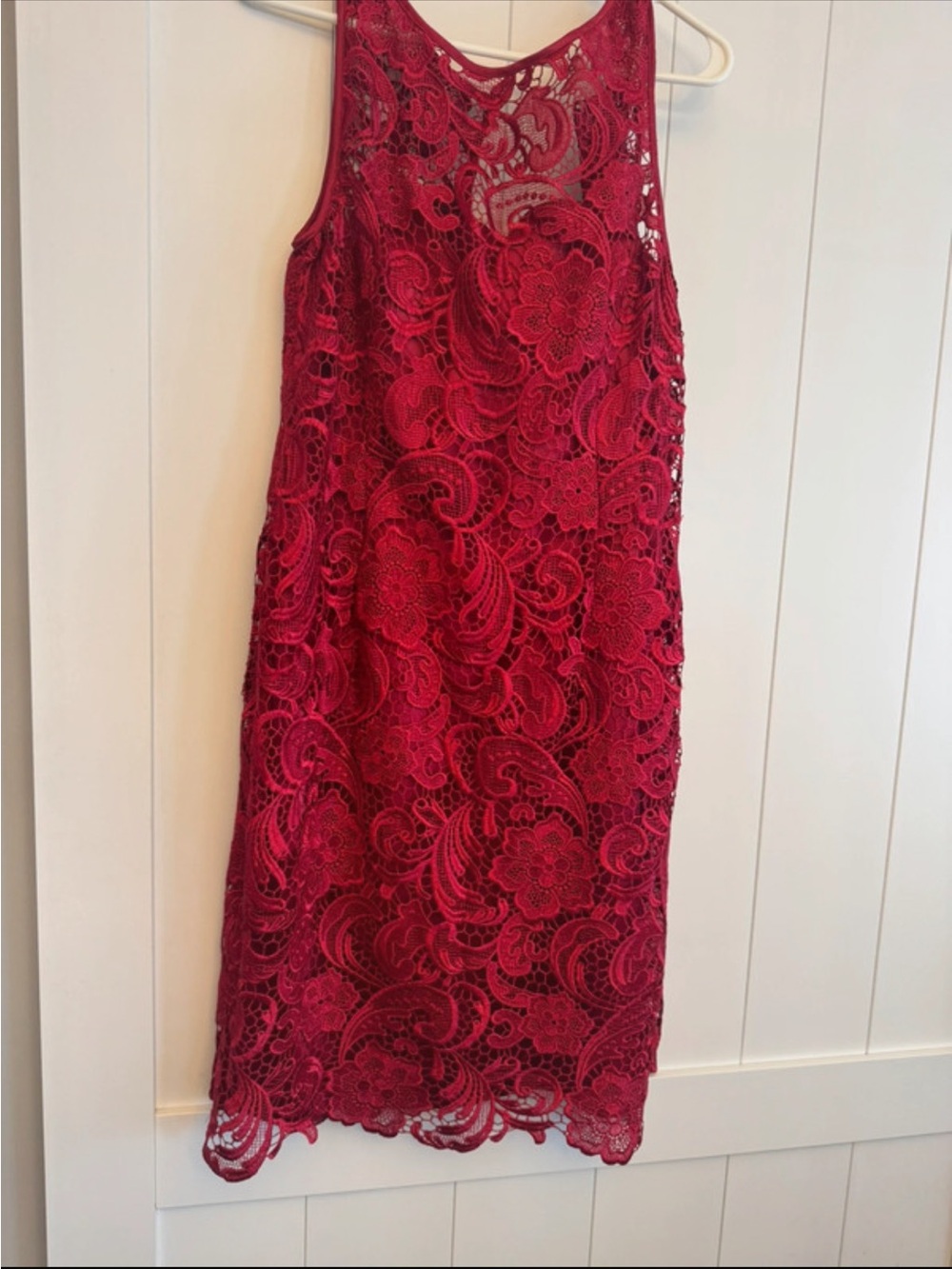 Adrianna Papell Red Scalloped Lace Midi Dress